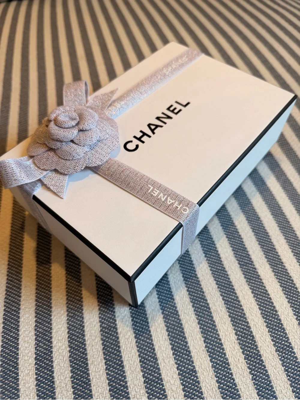 CHANEL White Gift Box with Light Gray Ribbon & Camellia 🩶🩶🩶